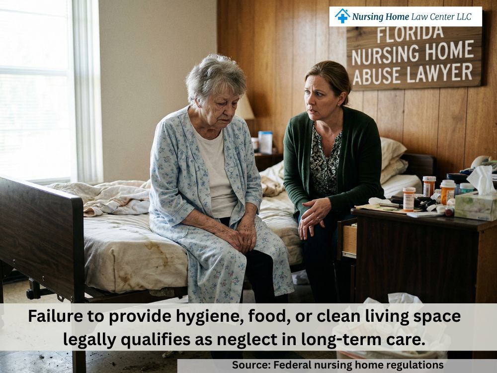 Family member noticing poor hygiene and concerning conditions in a Florida nursing home room