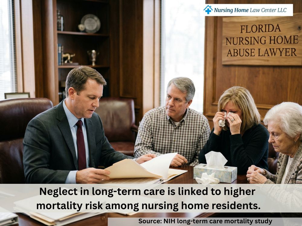 Attorney reviewing nursing home records with a grieving Florida family after a resident’s death