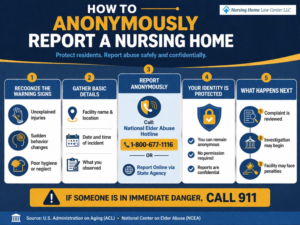 How to anonymously report a nursing home through a state agency or complaint system
