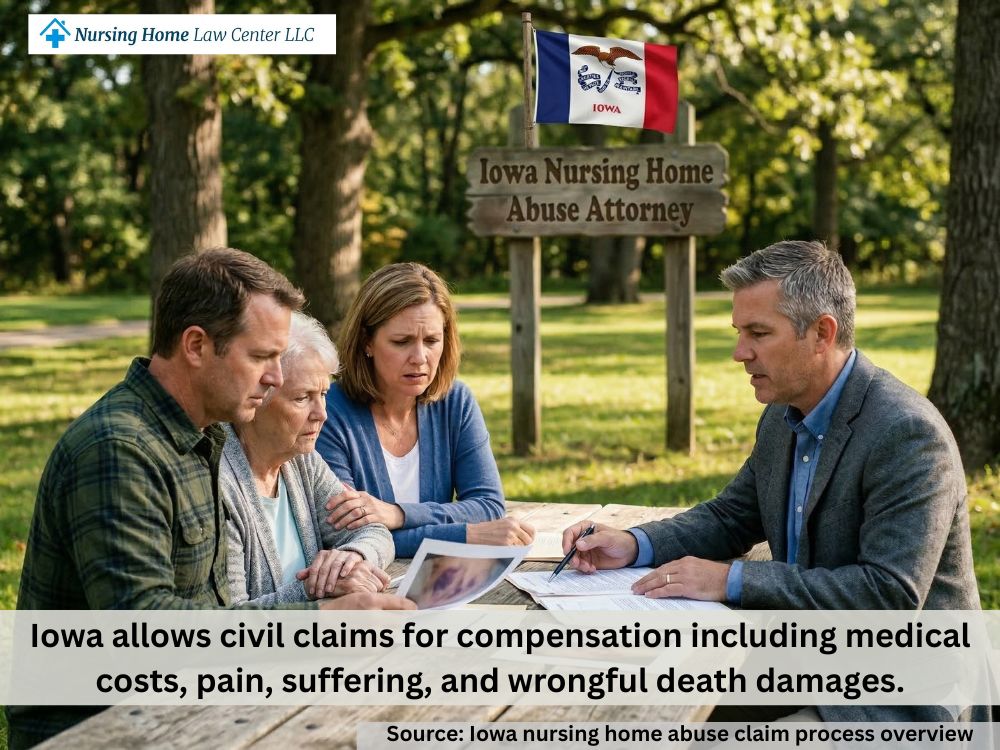Iowa nursing home abuse attorney reviewing a suspected neglect case with a family