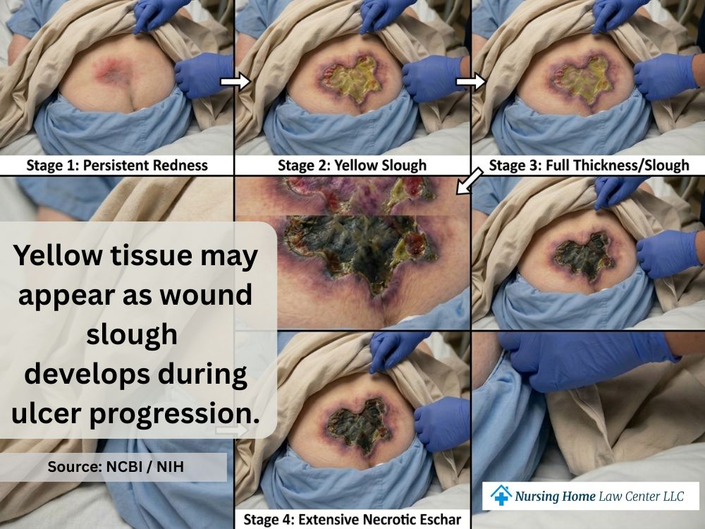 Kennedy terminal ulcer showing rapid color change (red to purple, yellow, or black) consistent with end-of-life conditions