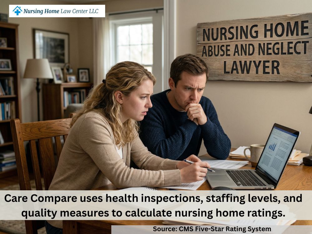 Nursing home abuse lawyer reviewing violation records and inspection findings with a family