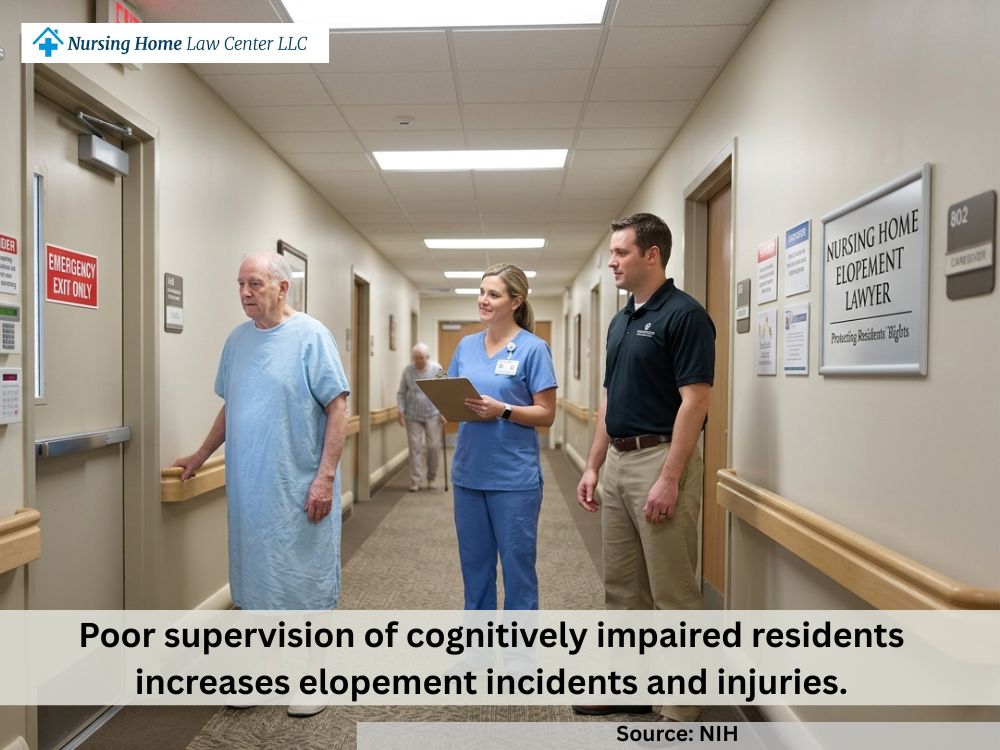 Nursing home staff monitoring residents at risk of wandering
