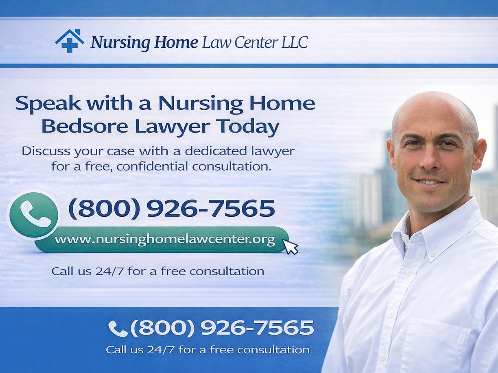 Contact graphic encouraging families to speak with a nursing home bedsore lawyer for a case review