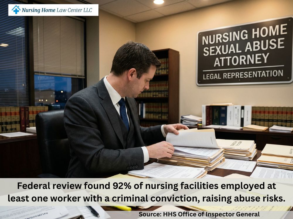 Nursing home sexual abuse lawsuit lawyer organizing evidence and facility records for a civil claim