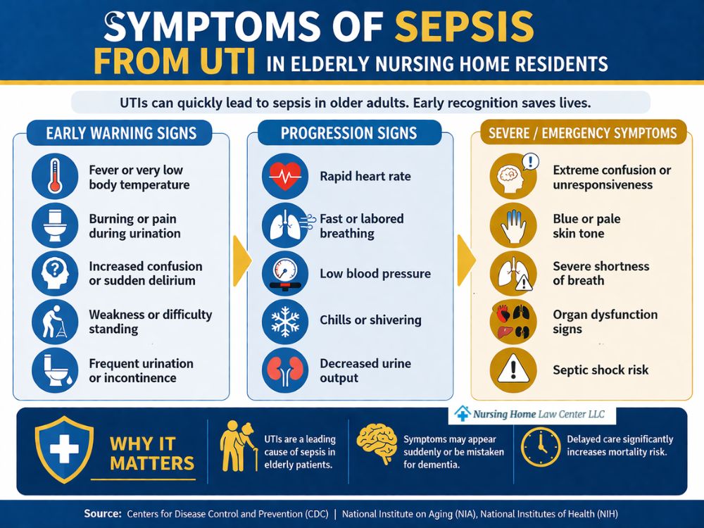 Symptoms of sepsis from UTI in elderly nursing home residents
