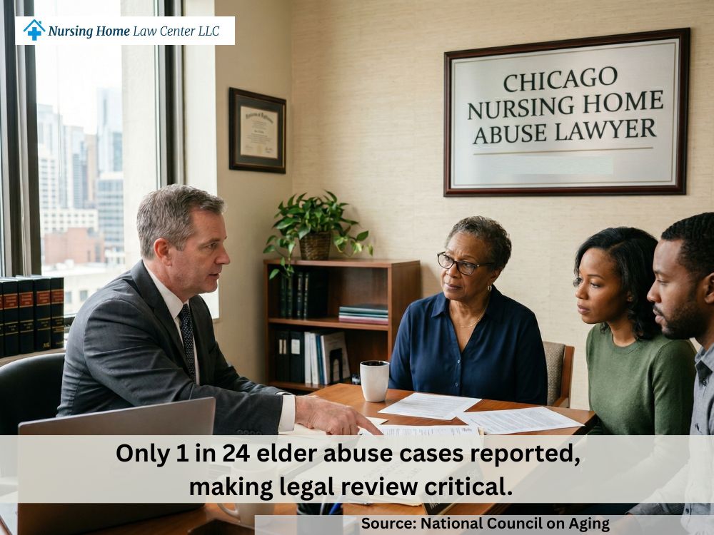 Chicago nursing home abuse attorney reviewing a resident neglect case with family members
