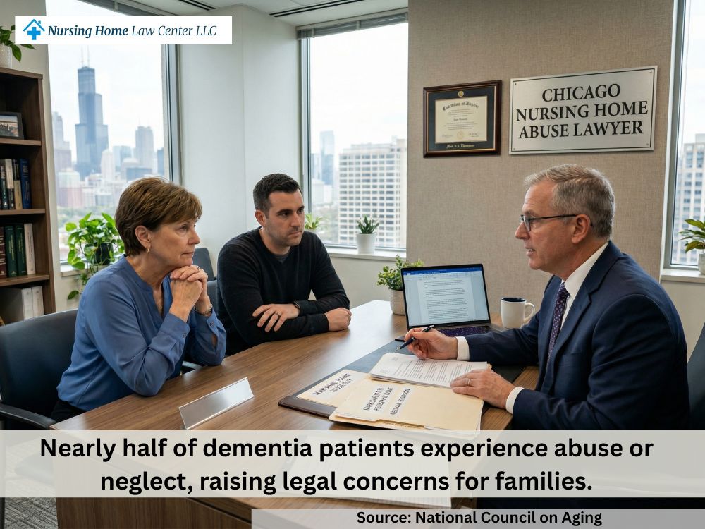 Family meeting with an attorney about a Chicago nursing home abuse case after serious harm
