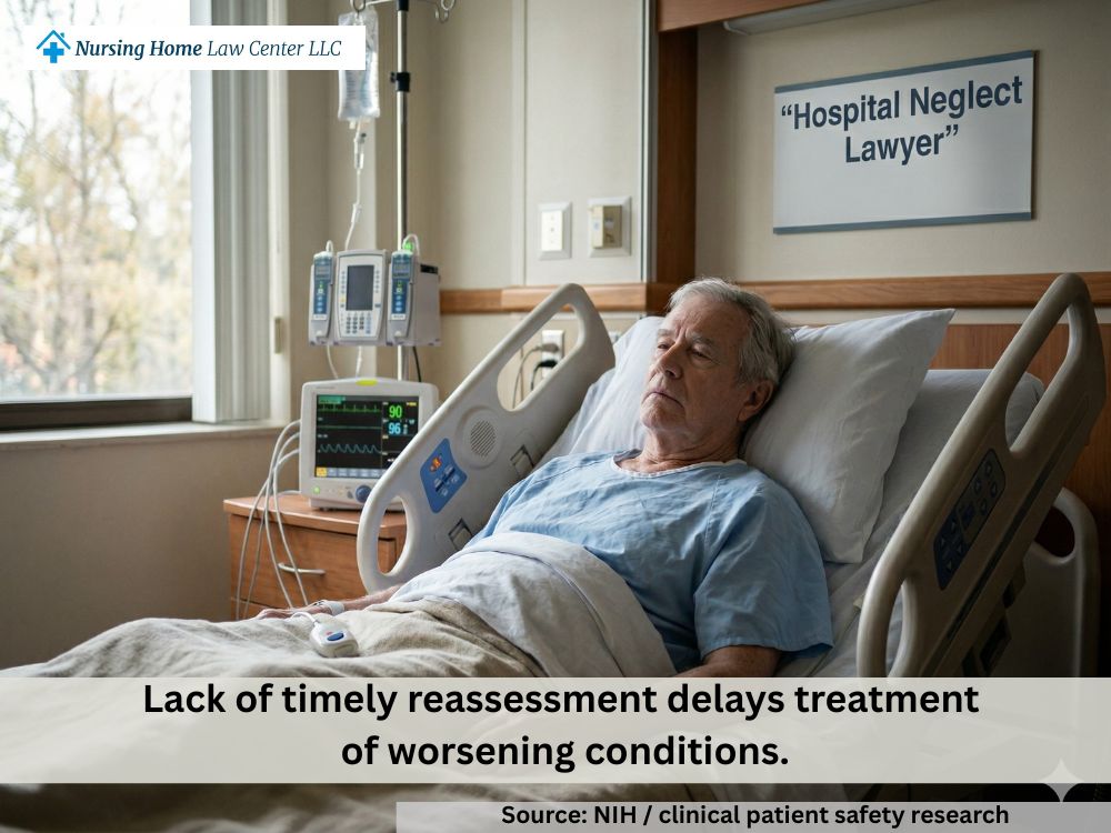 Visual of a hospitalized patient after a breakdown in monitoring, supervision, or basic hospital care