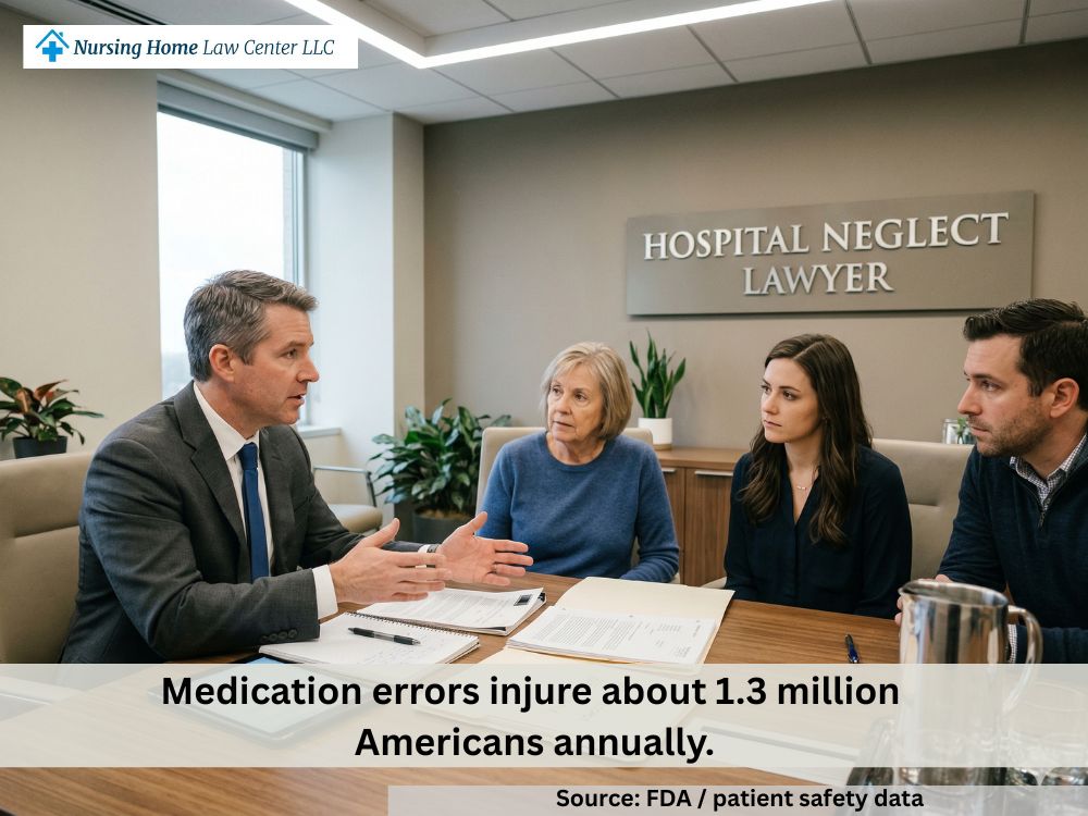 Hospital neglect attorney meeting with a family to discuss preventable harm after a hospital stay