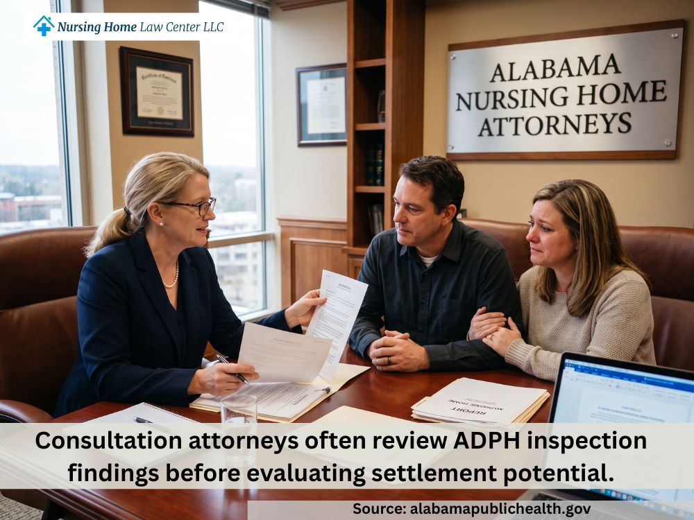 Nursing home lawyer discussing settlement options with a family after nursing home abuse in Alabama