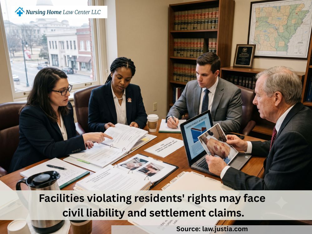 Nursing home abuse attorneys reviewing settlement evidence for an Arkansas nursing home lawsuit