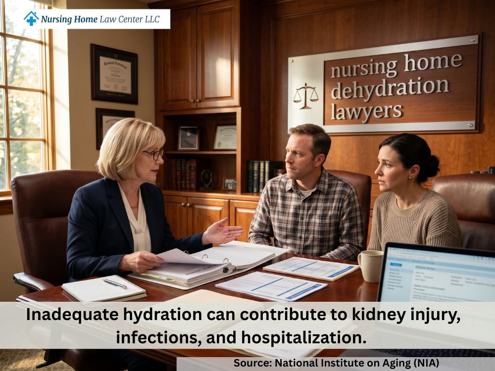 Family meeting with a nursing home lawyer after a resident suffered dehydration in a long-term care facility