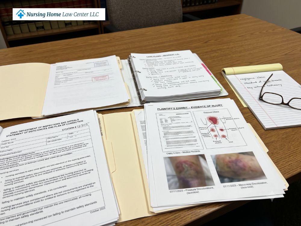 Iowa nursing home lawsuit documents showing care plans, inspection citations, and injury evidence