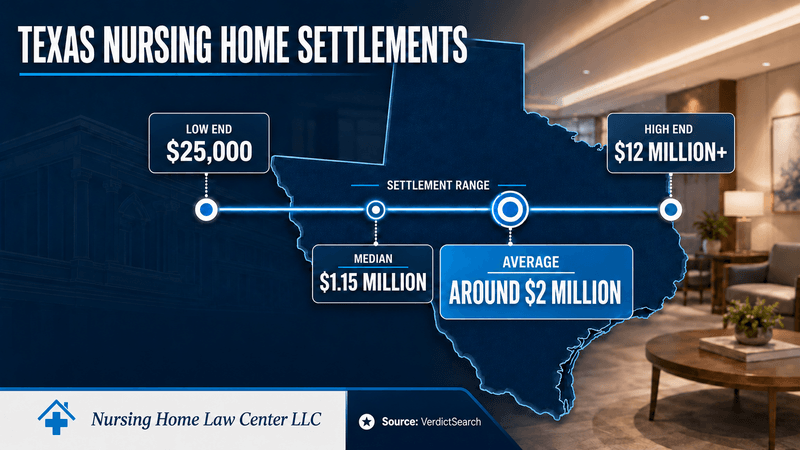 Range, median, and average nursing home settlement amounts in Texas