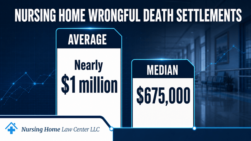 Comparison of average and median nursing home wrongful death settlement amounts on a financial chart