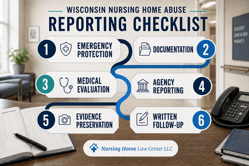 Step-by-step checklist for reporting suspected abuse in a Wisconsin nursing home