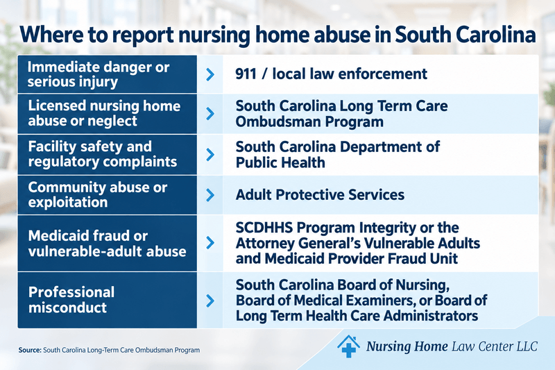 Where to report nursing home abuse and neglect in South Carolina